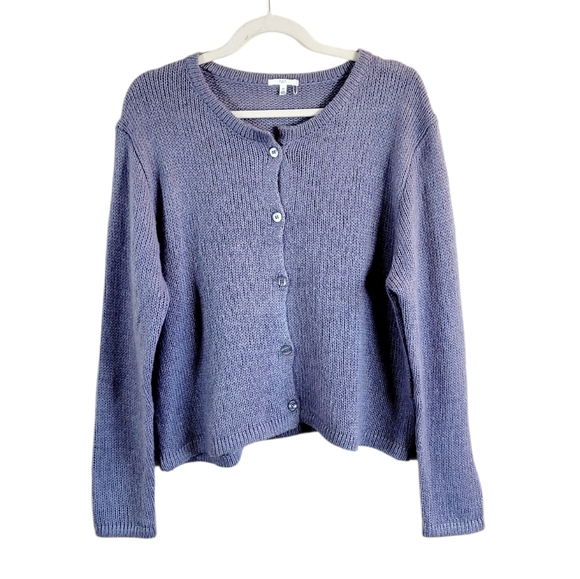 NIA Periwinkle Grey Purple Button Front Wool Blend Cardigan Sweater NWOT Large - Picture 2 of 10